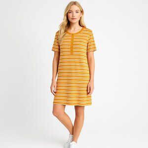 Tommy Hilfiger Jeans Mustard Yellow Striped Ribbed Henley T-Shirt Dress Size XL